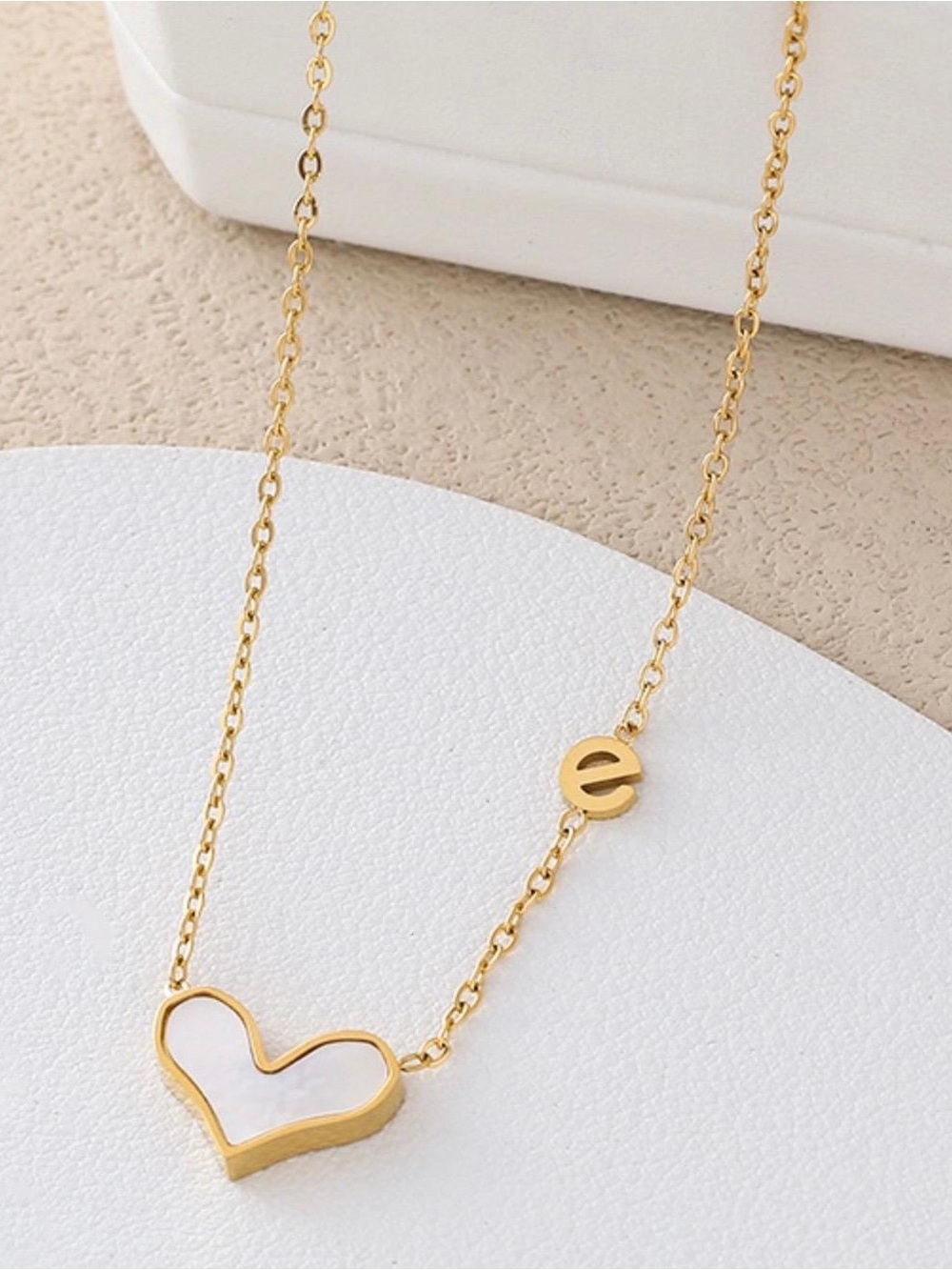 18K stainless steel Gold Heart Initial 'e' Necklace - Women Jewelry